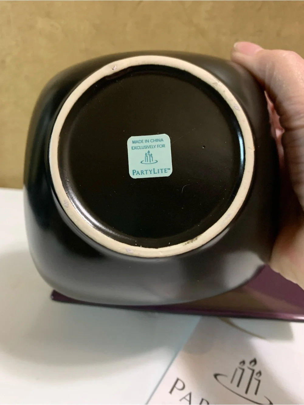 PartyLite Purple Ceramic Bowl & Matching Plate Candle Holder P8082 NEW in Box